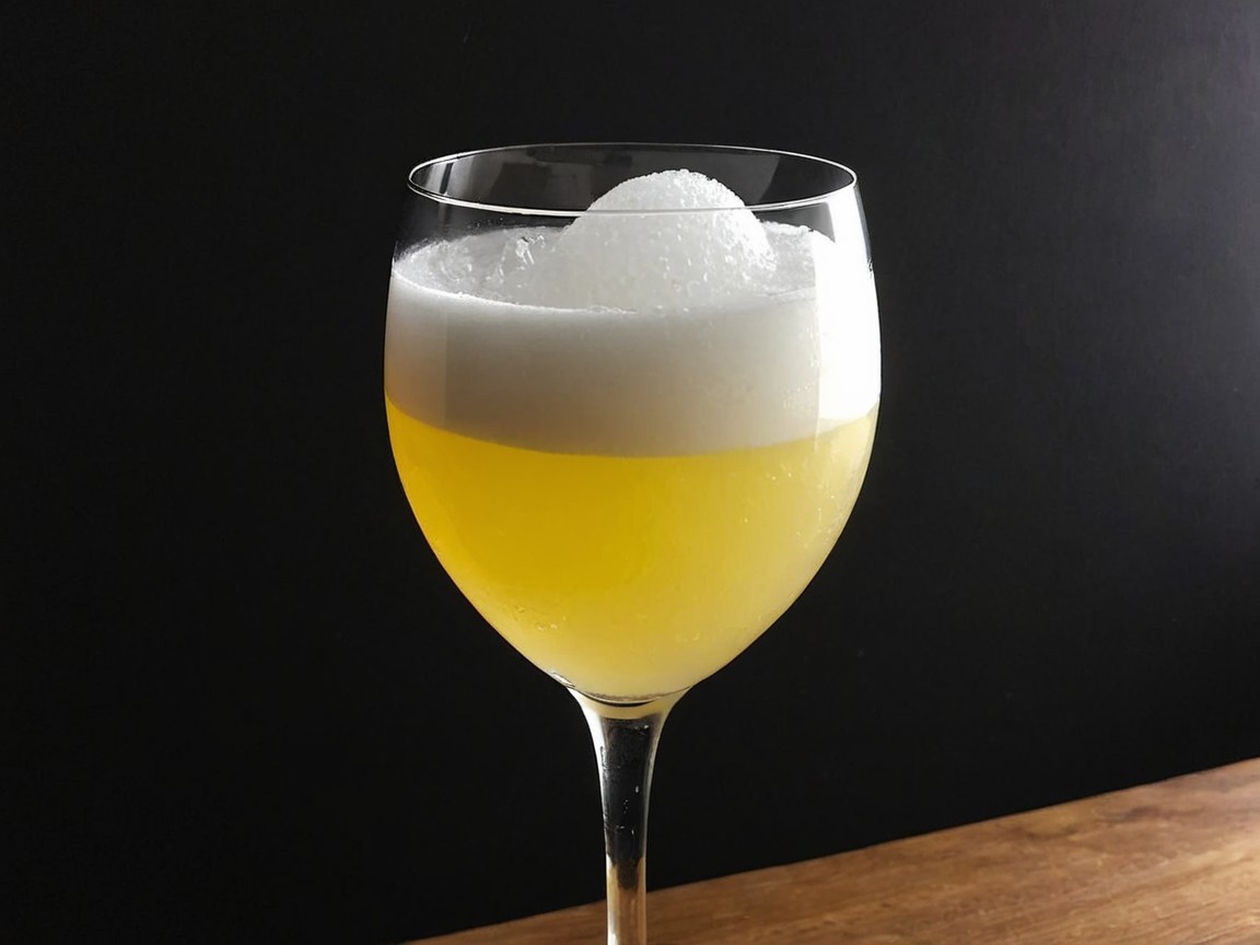 Vibrant Yellow Drink in Elegant Glass on Wooden Surface