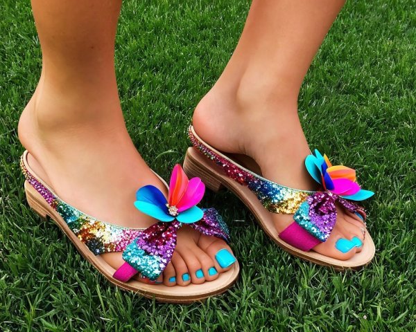 Vibrant Glitter Sandals with Floral Embellishments