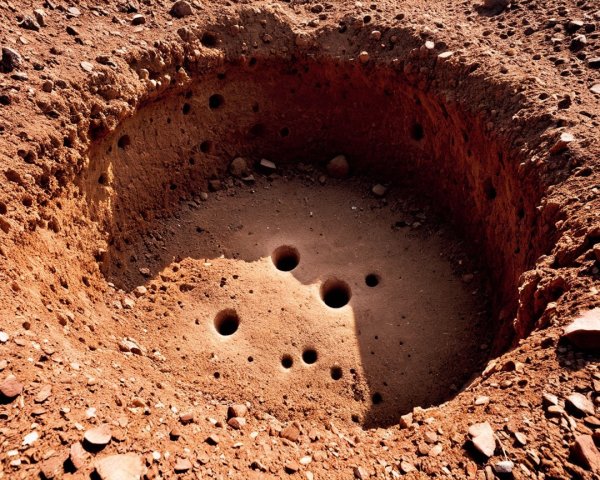 Circular Excavation on Reddish-Brown Rocky Terrain
