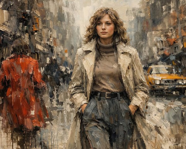 Impasto Painting of a Woman on a Street Scene