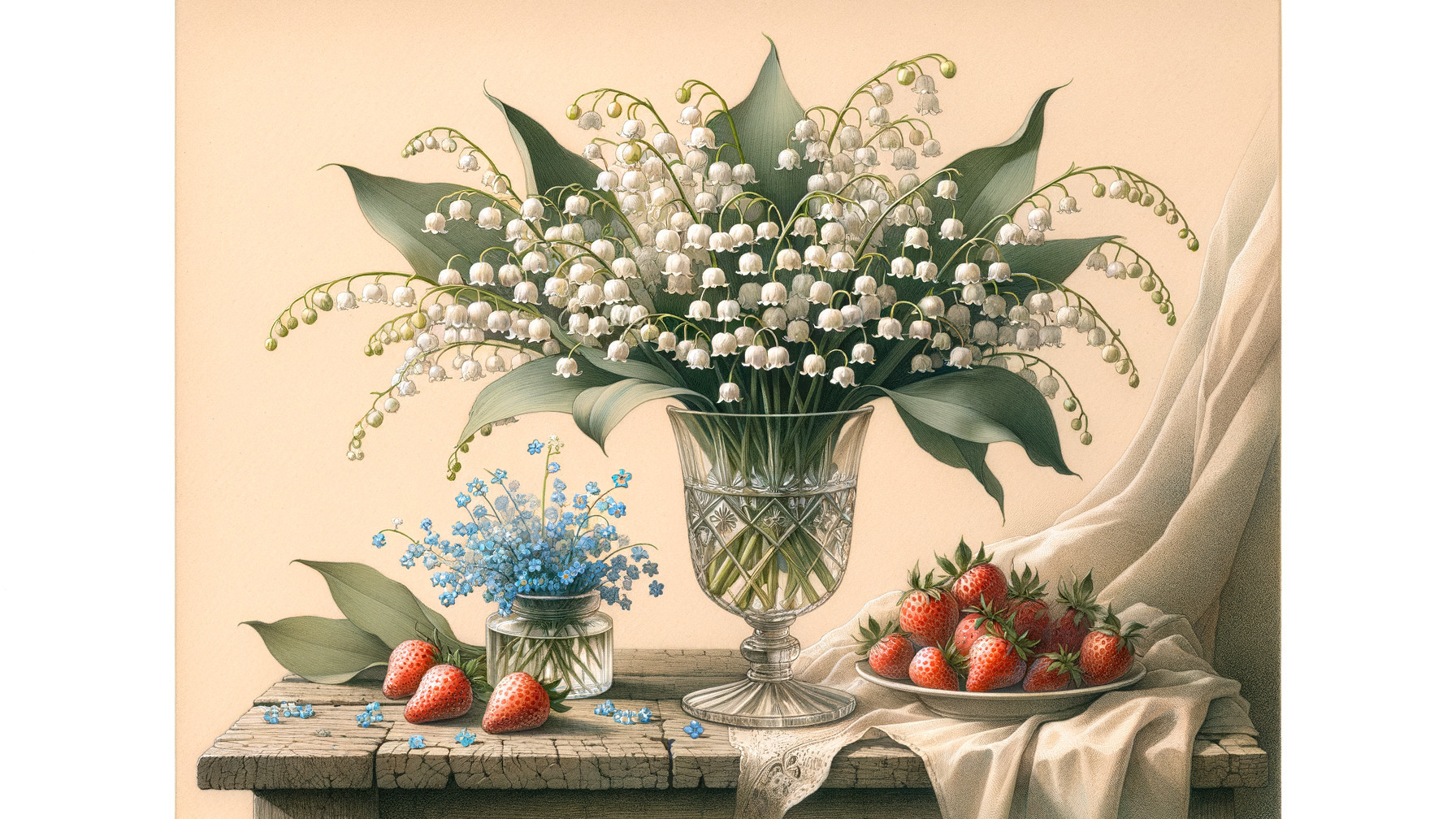 Still Life with White Lilies and Fresh Strawberries