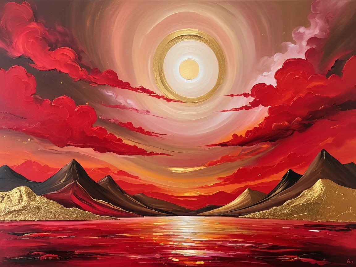 Vibrant Sunset Over Tranquil Lake and Mountains