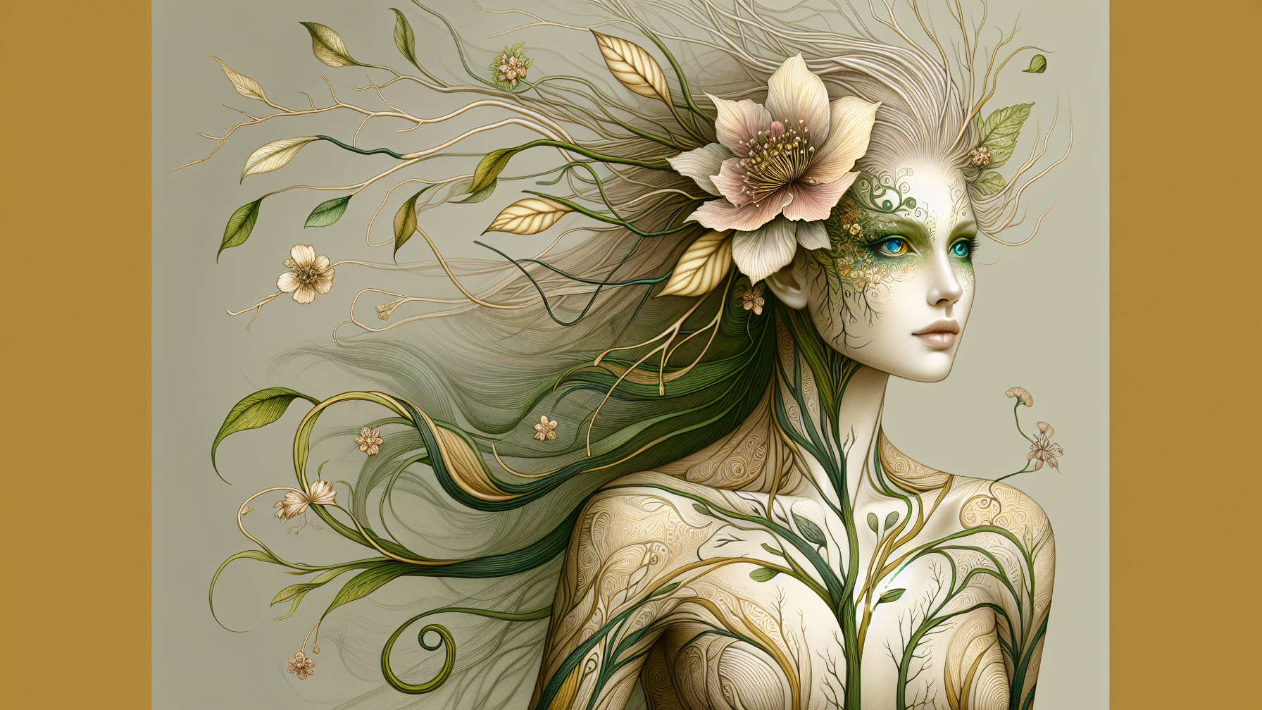 Ethereal Figure Blending Nature and Humanity Elements