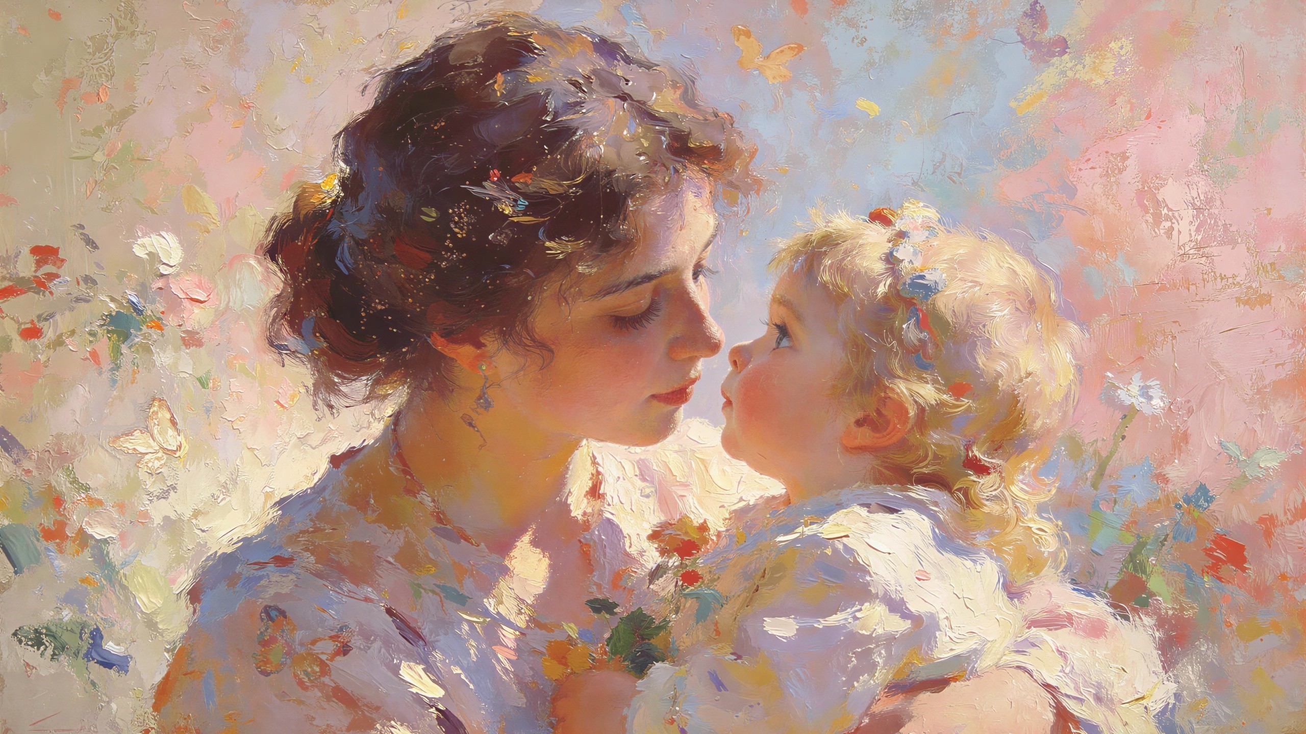 Impressionistic Oil Painting of Mother and Child