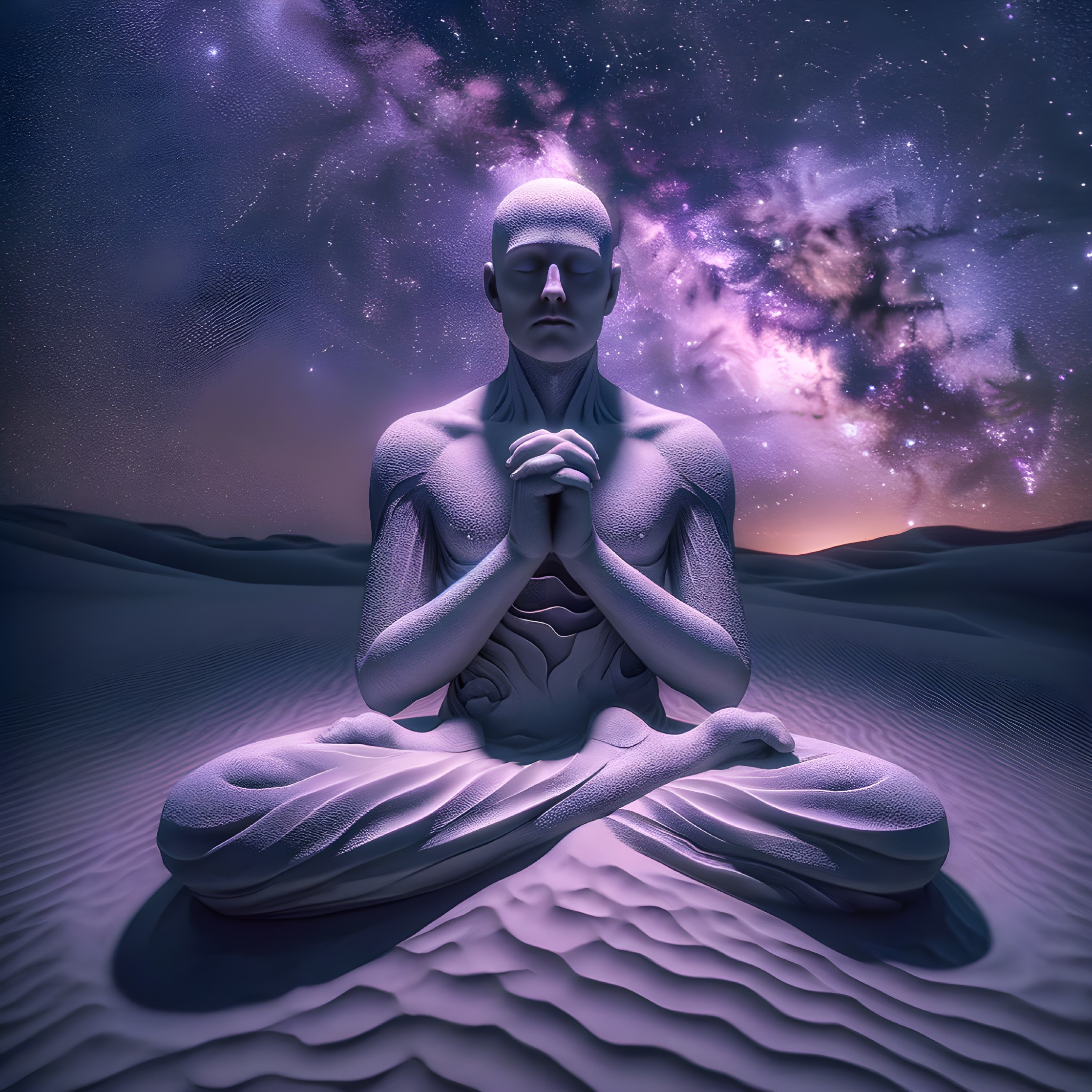 Meditative Figure Under Starry Cosmic Landscape