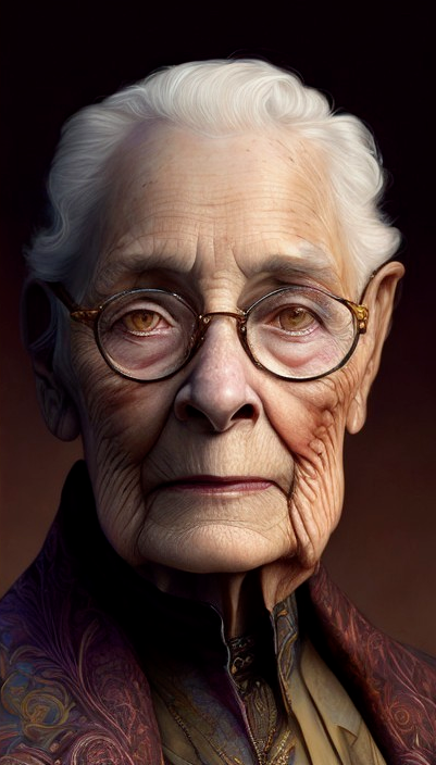 Elderly Woman with Distinct Features and Elegant Attire