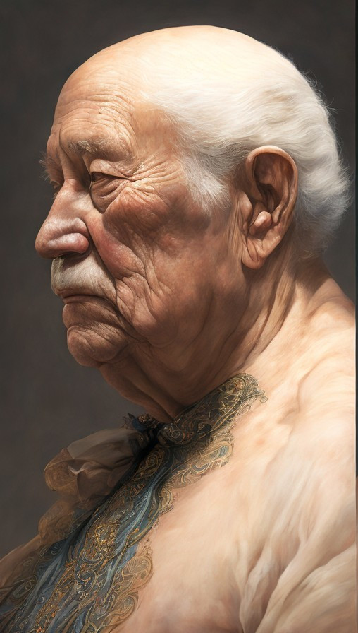 Close-Up Profile of an Elderly Man with Detailed Fabric