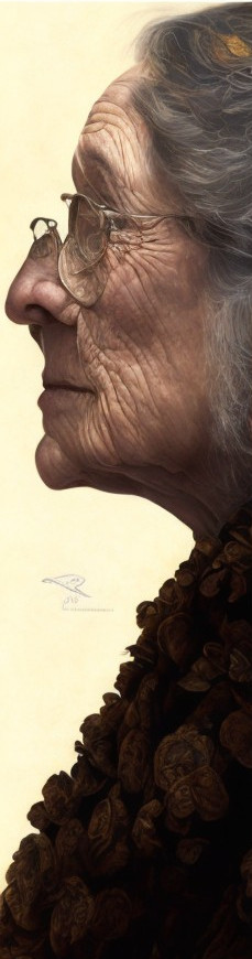 Close-Up Profile of an Elderly Woman with Wrinkles