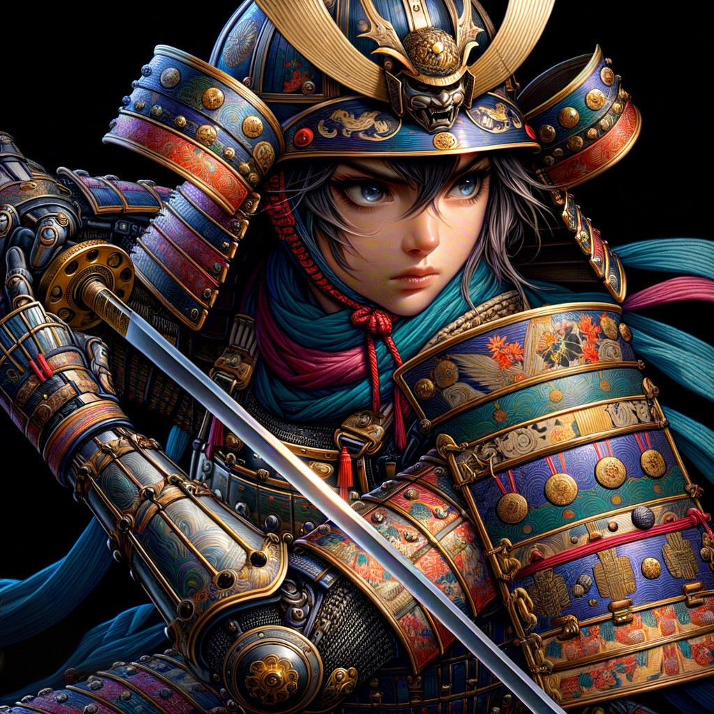 Detailed Samurai Warrior in Ornate Armor and Sword