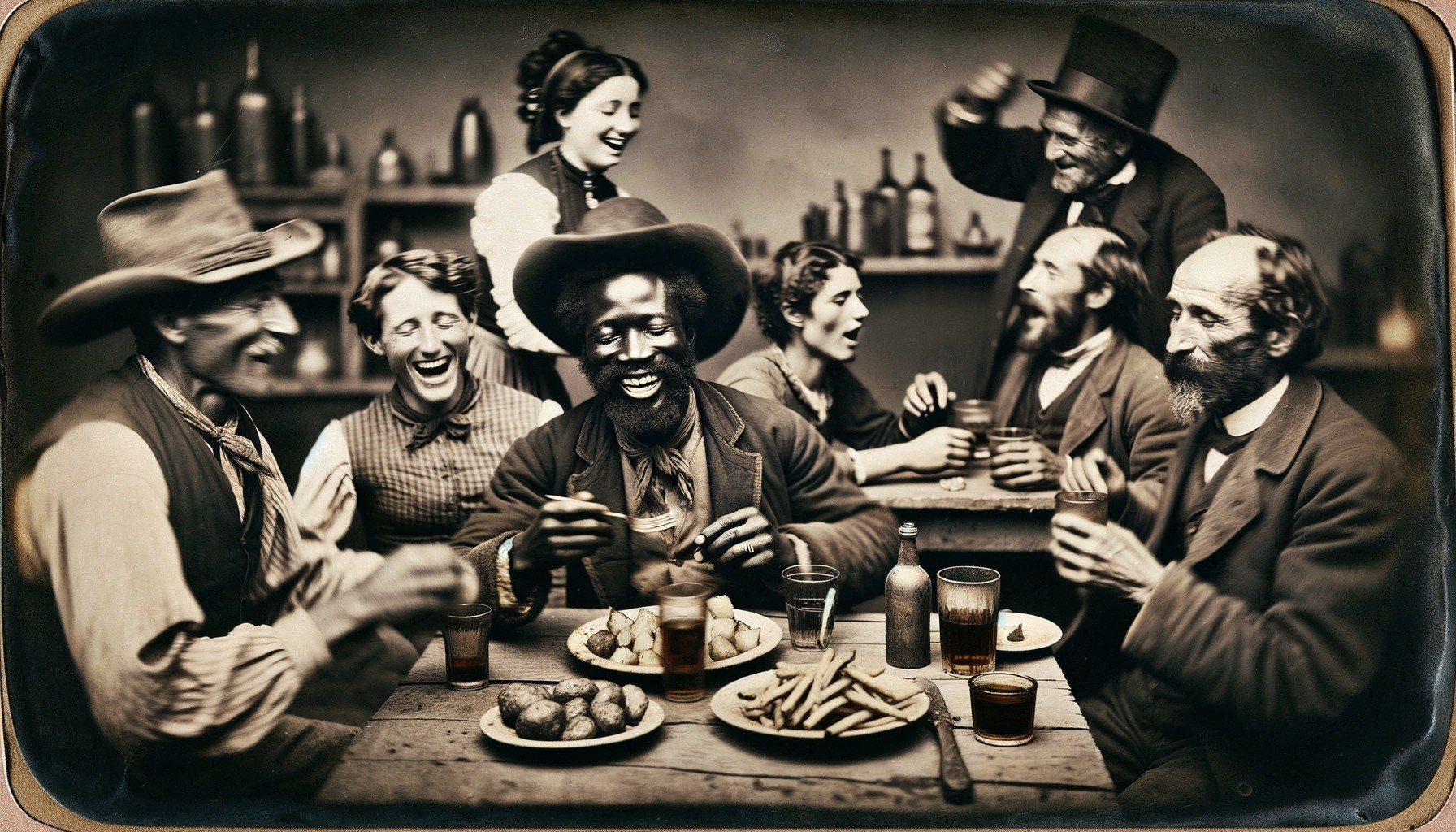 Rustic Table Gathering with Food and Joyful Company