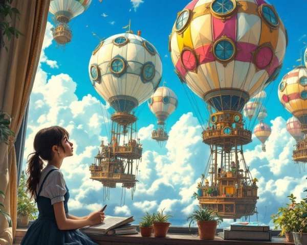 Dreamy Illustration of a Girl Reading by a Window