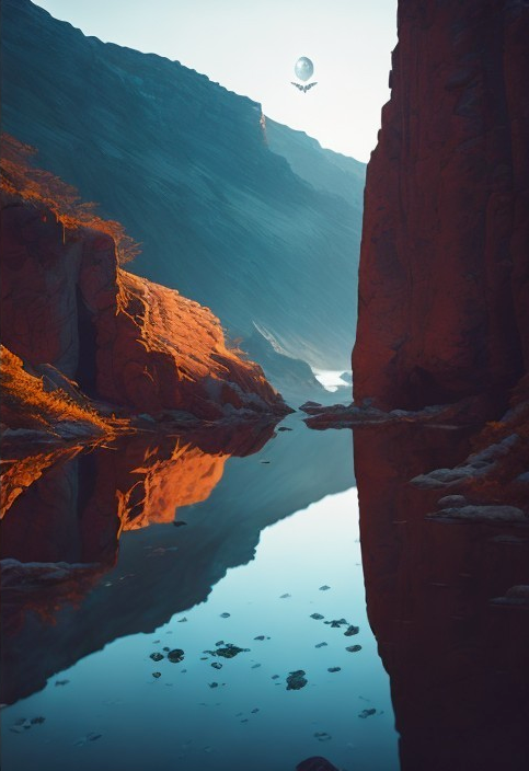Serene Landscape with Red Rocks and Calm River