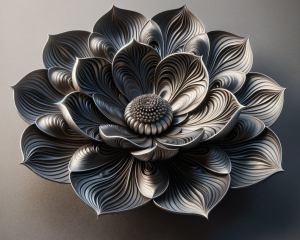 Intricate Gray Lotus Flower Sculpture Description