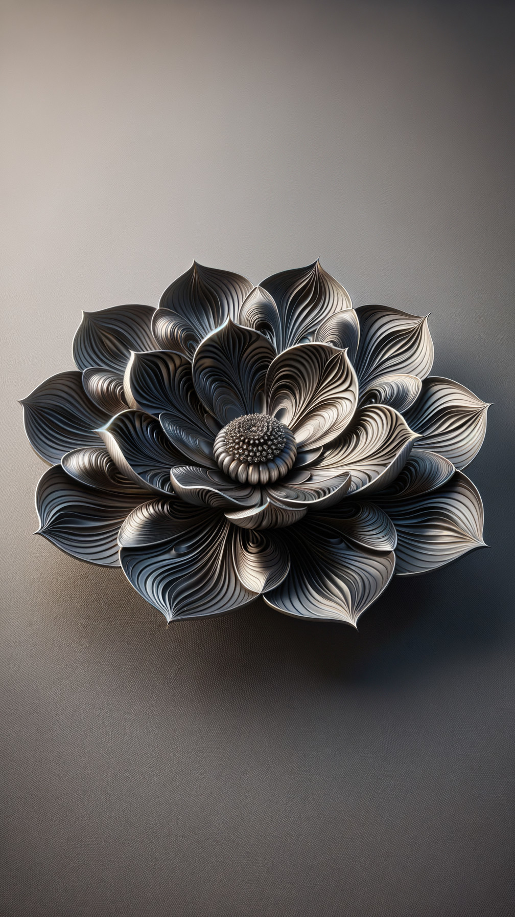 Intricate Gray Lotus Flower Sculpture Description