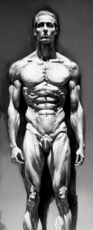 Black and White Depiction of Muscular Male Figure