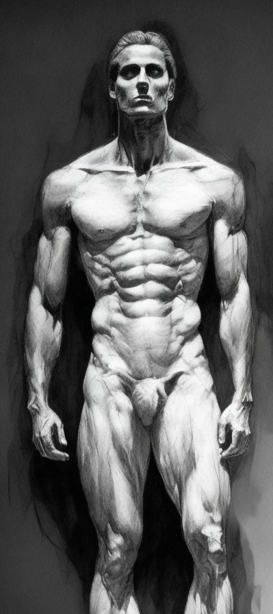 Monochromatic Drawing of Muscular Male Figure