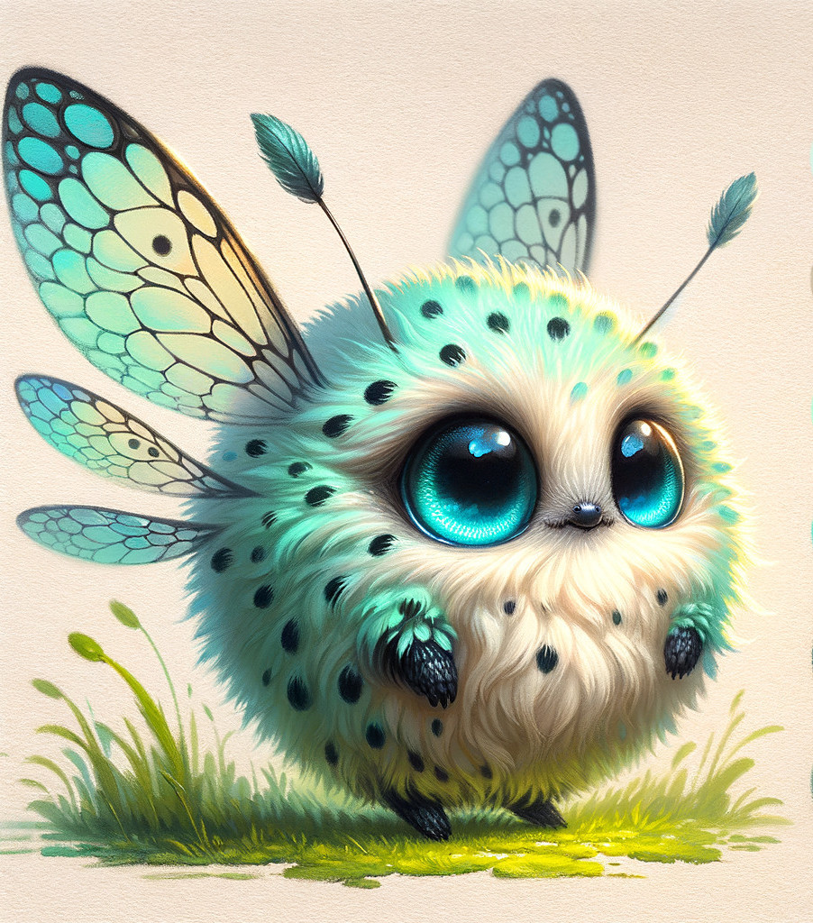 Whimsical Blue Creature with Butterfly Wings and Spots