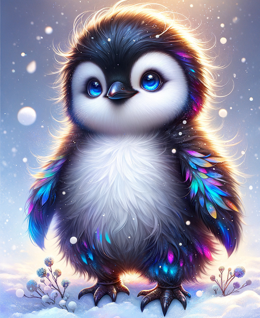 Whimsical Penguin Chick in a Snowy Landscape