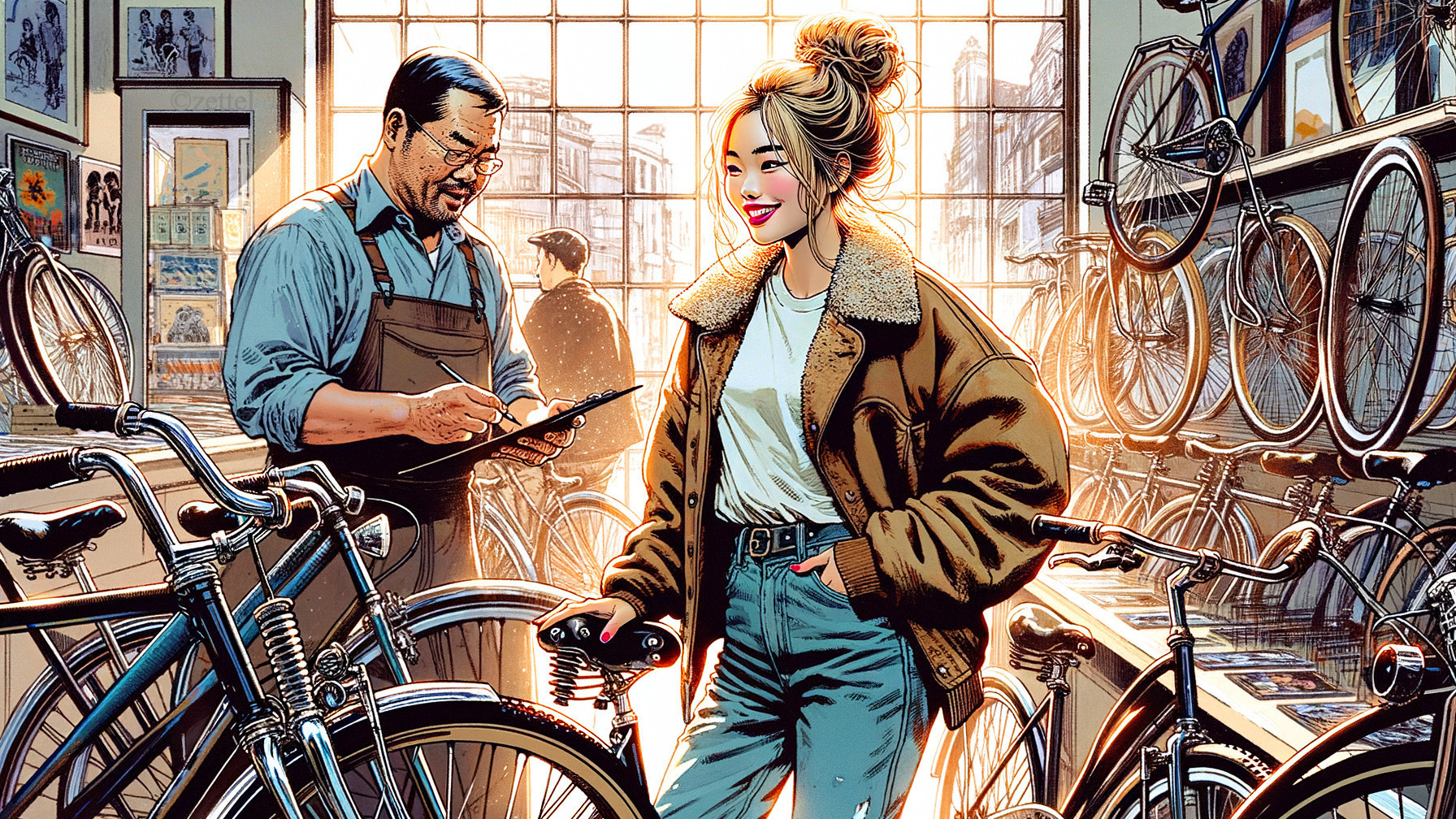 Cozy Bicycle Shop with Vintage Bikes and Friendly Chat