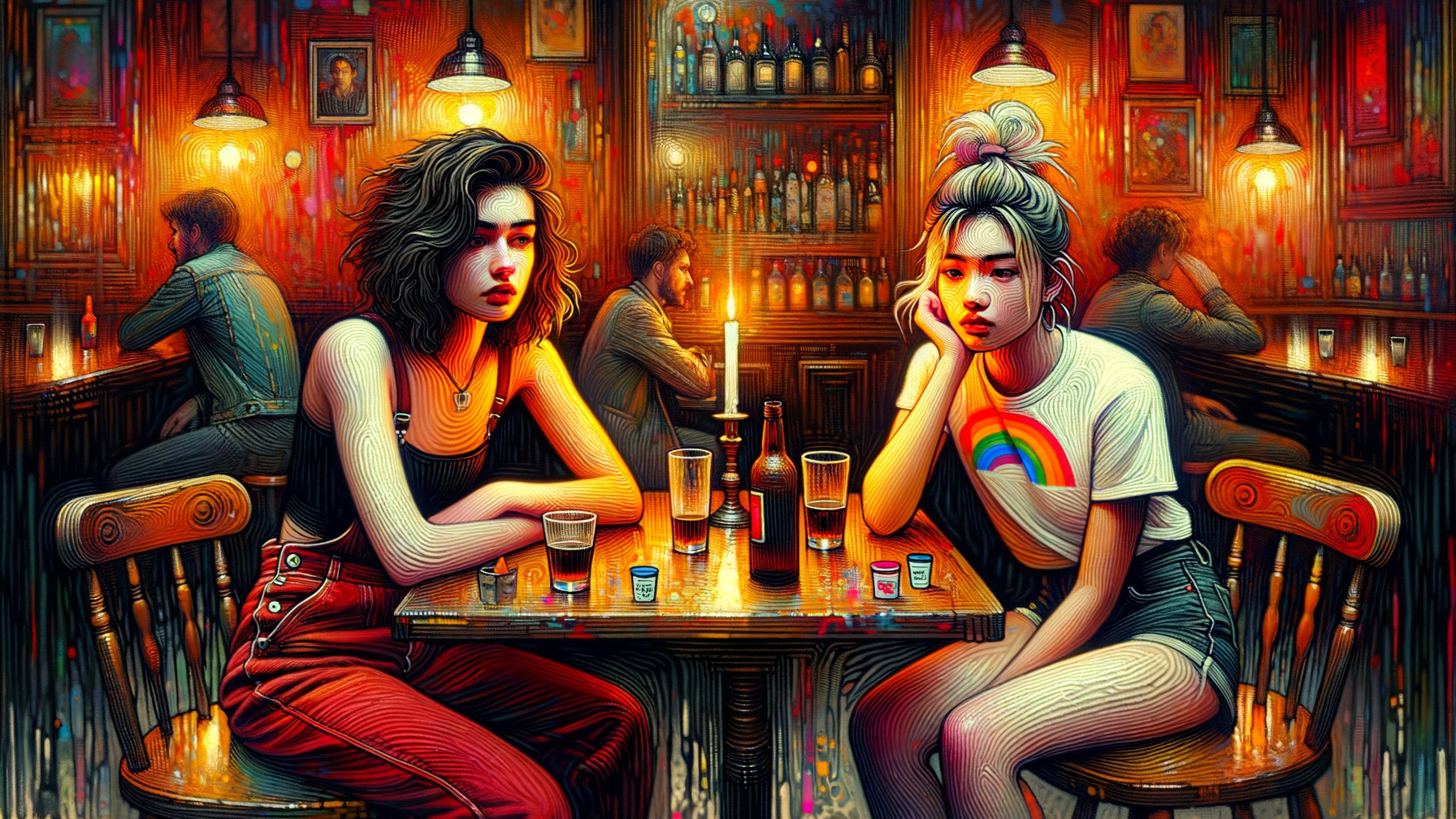 Cozy Bar Scene with Two Contemplative Women