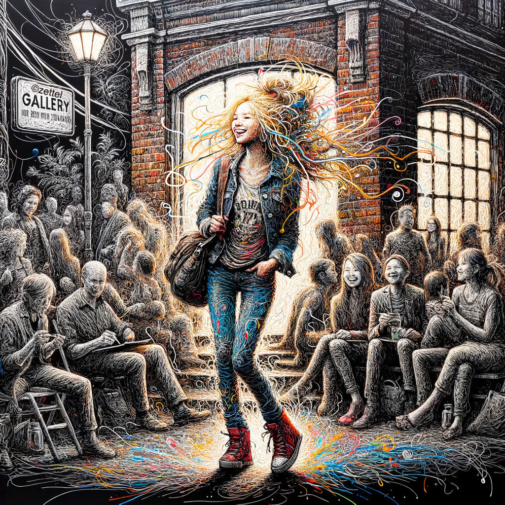 Vibrant Street Scene with Colorful Hair and Community