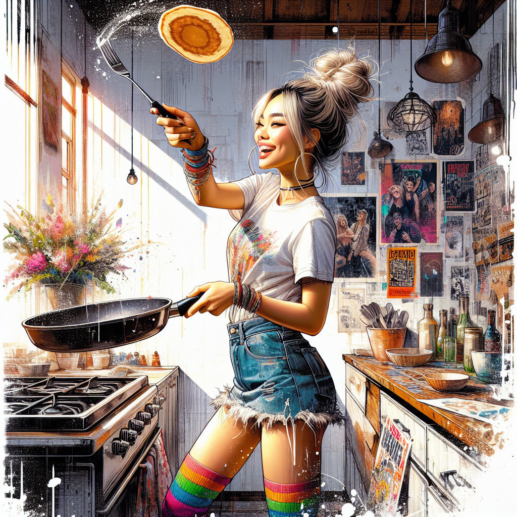 Young Woman Cooking in a Cozy Vintage Kitchen