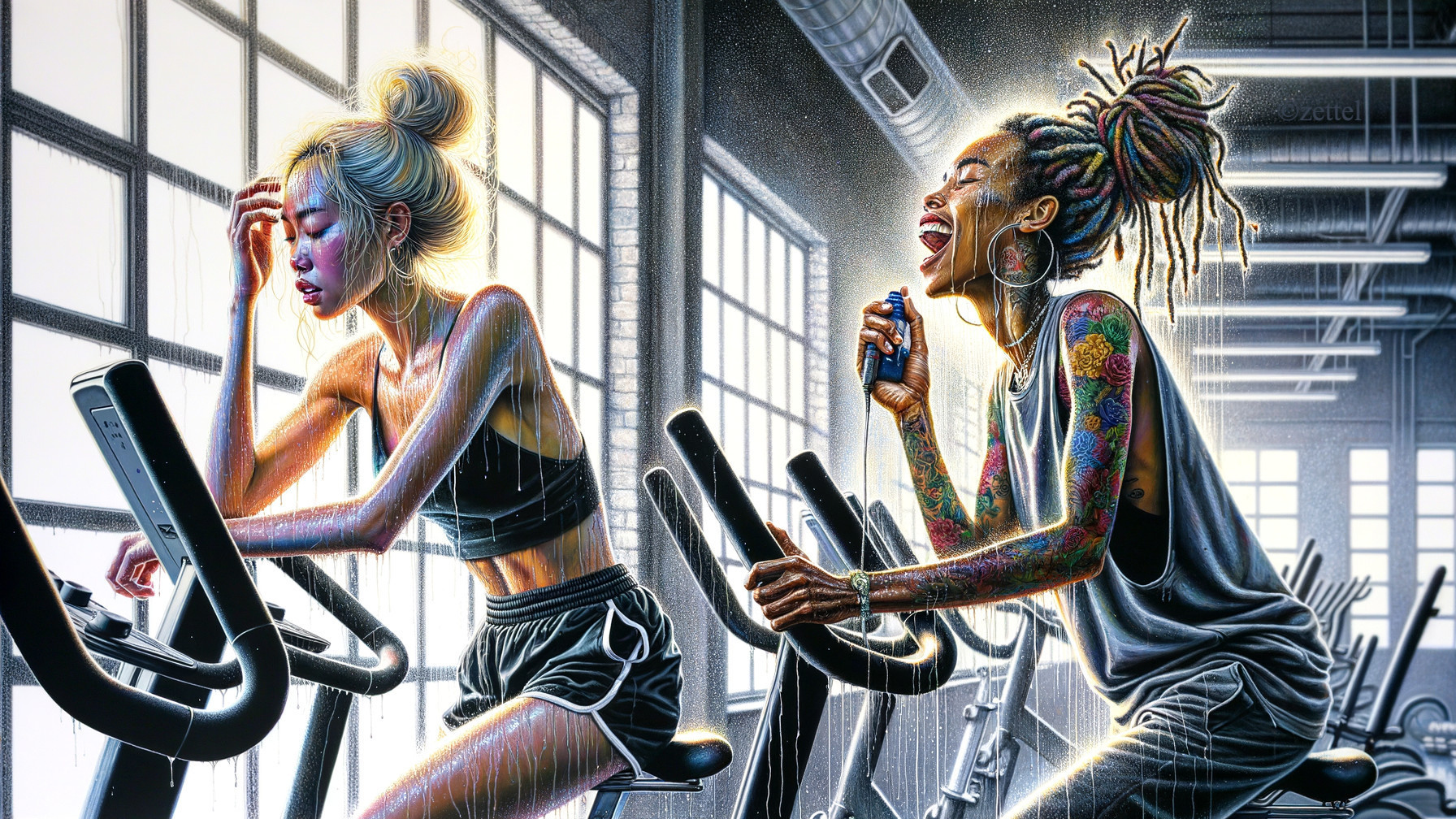 Women Working Out on Stationary Bikes in a Gym