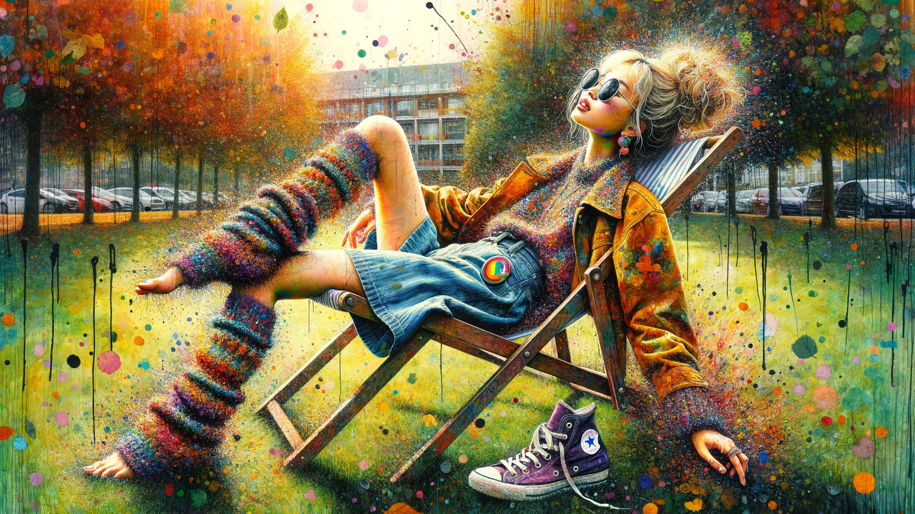 Stylish Girl Lounging in a Colorful Artistic Scene
