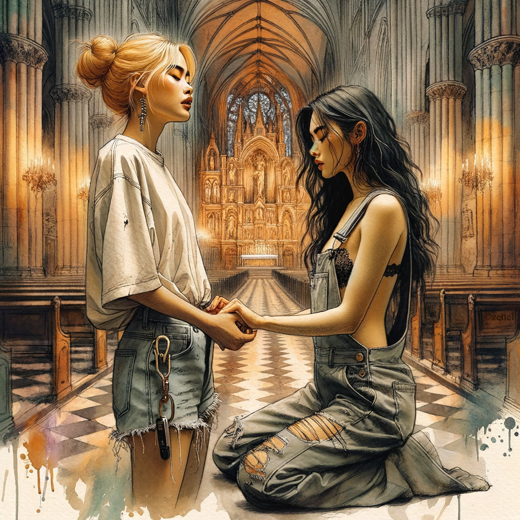 Women Connecting in a Majestic Cathedral Setting