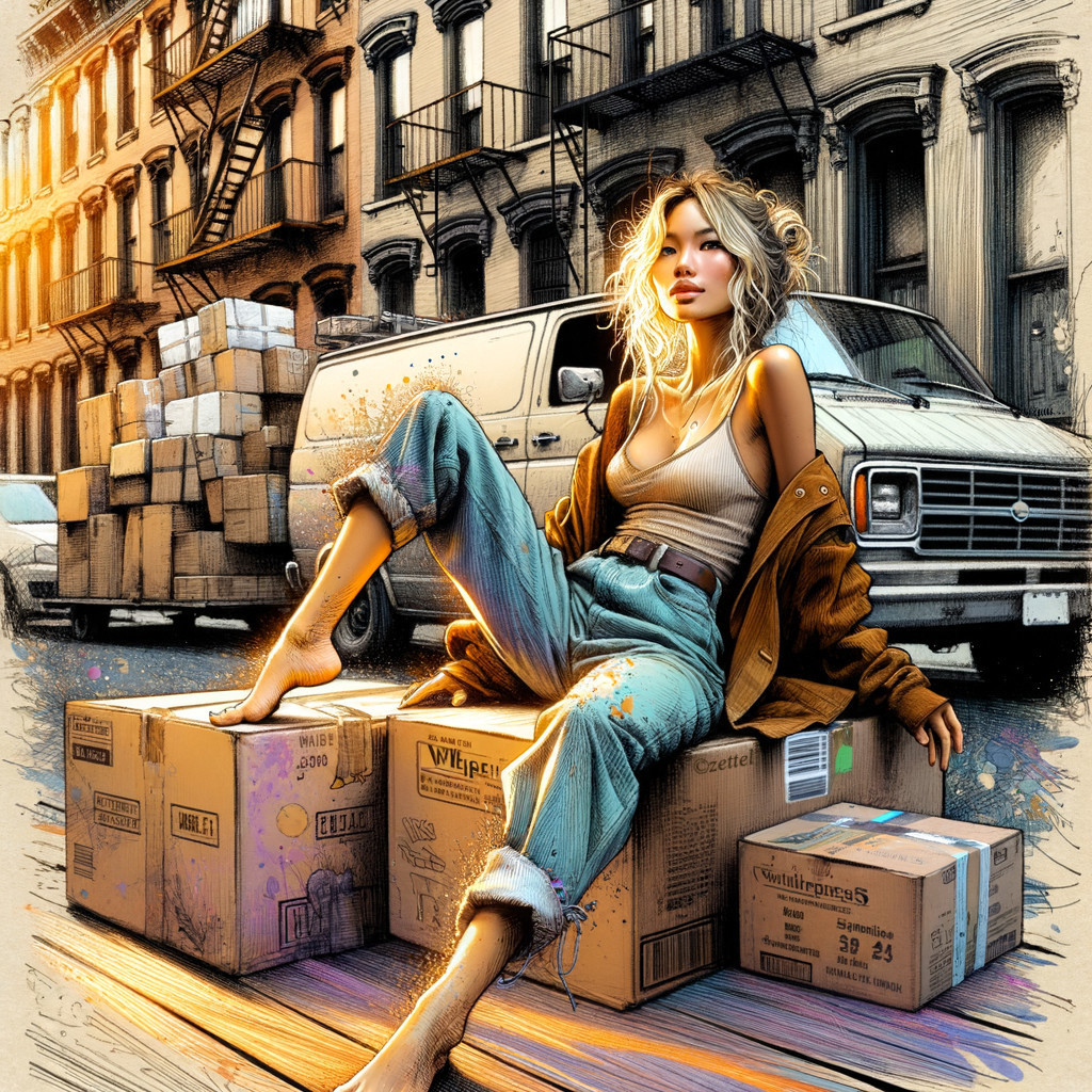 Confident Woman in Urban Setting with Vintage Van