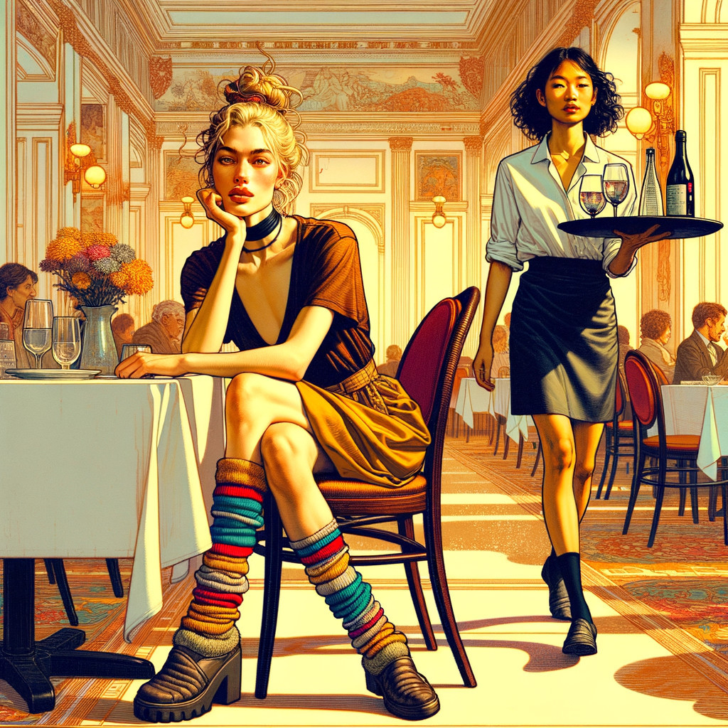 Stylish Woman in Elegant Restaurant Setting