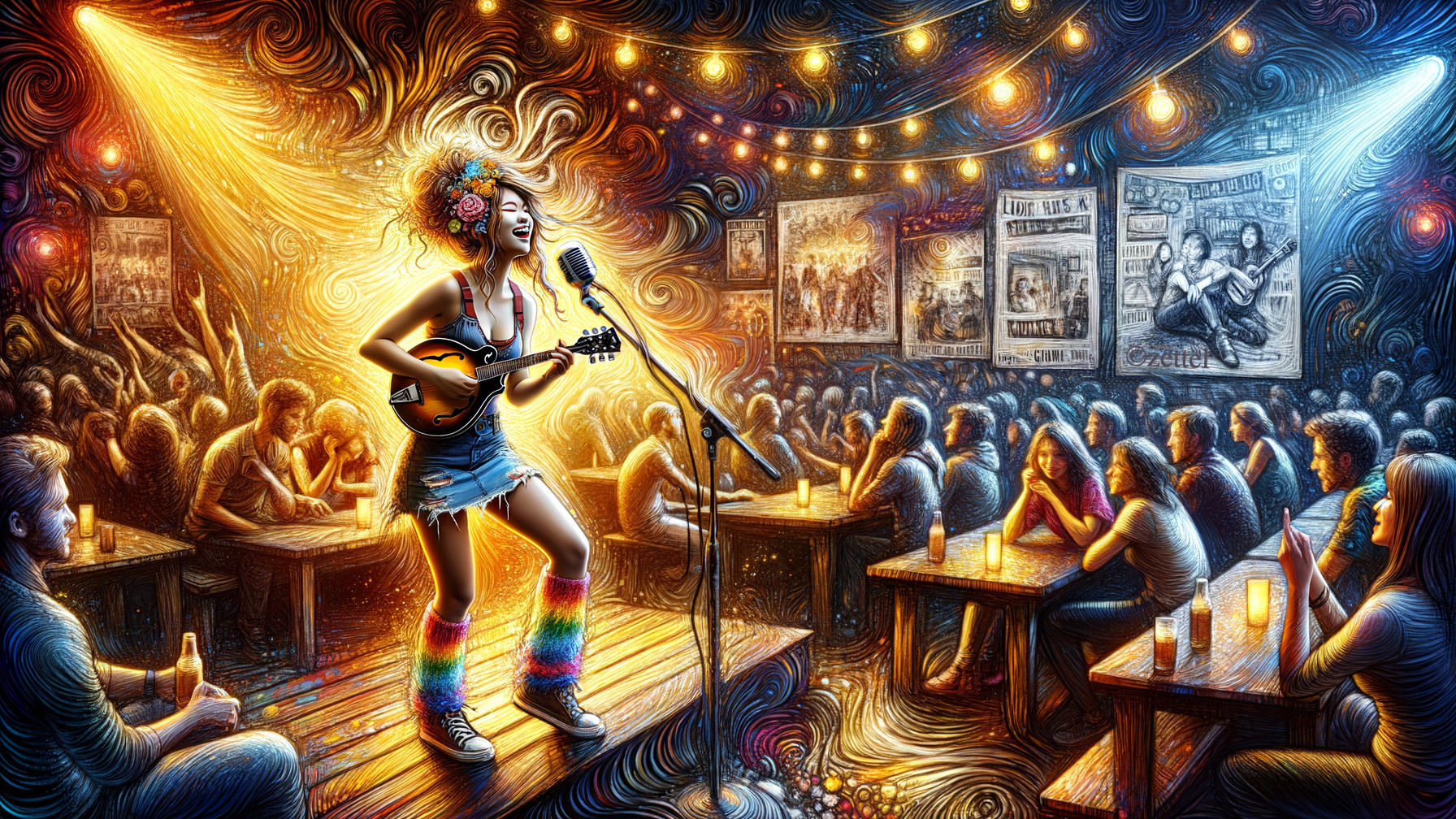 Surreal Painting of a Singer on Stage in a Bar