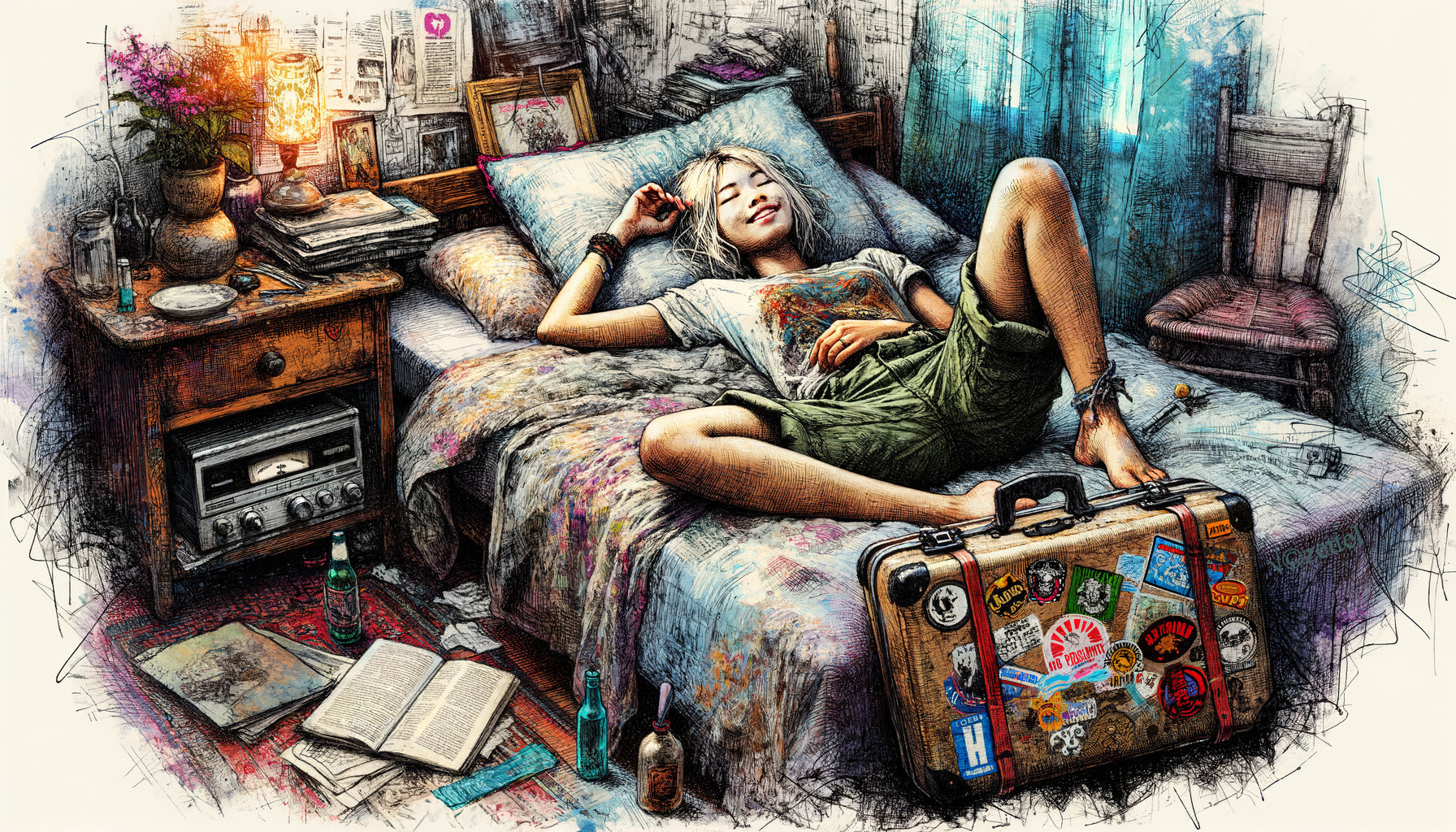 Cozy Eclectic Room with Relaxed Young Person