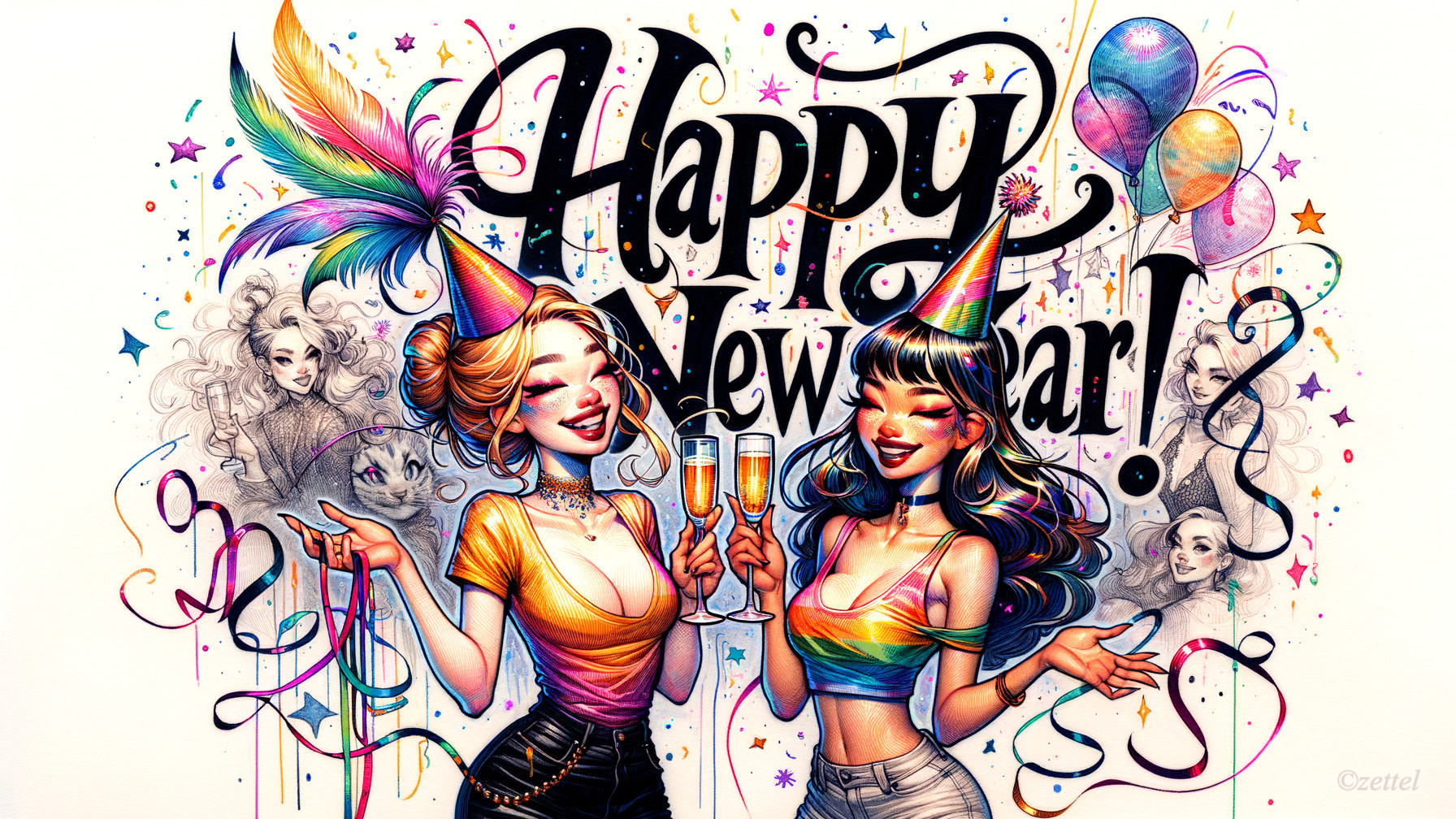 Vibrant New Year's Eve Celebration Illustration