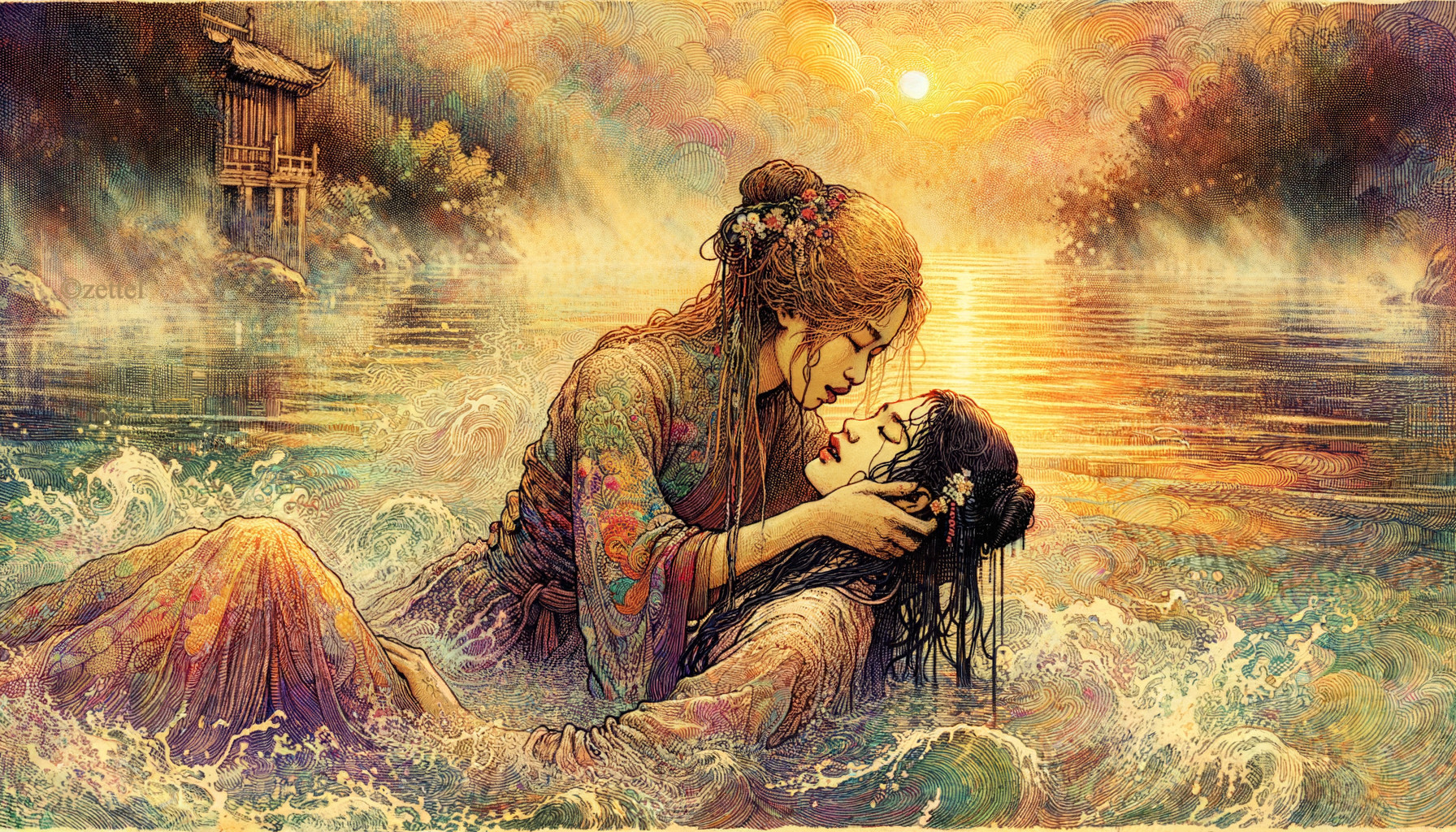 Enchanting Embrace at Sunrise by Tranquil Waters