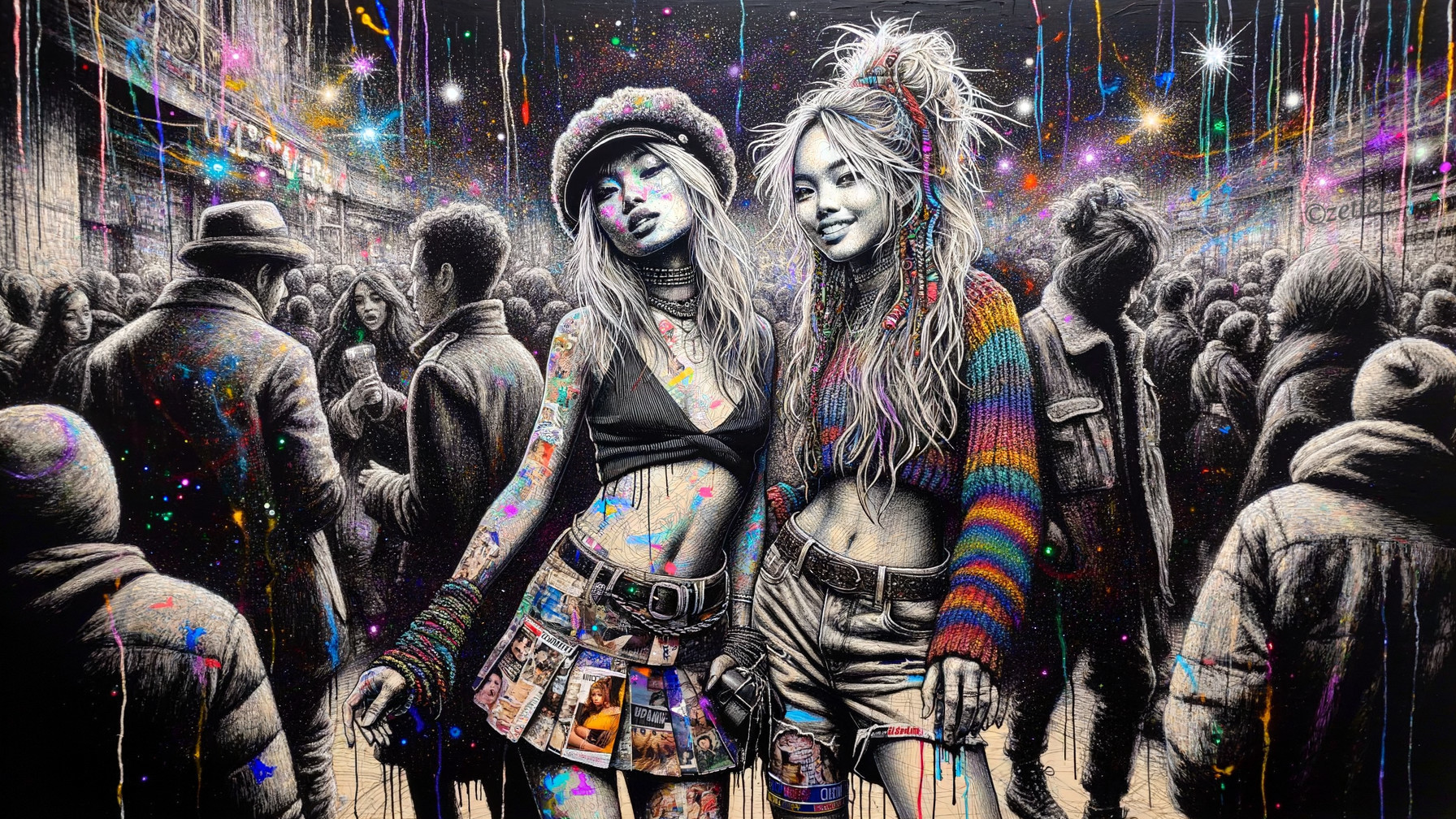 Young Women in Colorful Outfits in Urban Scene