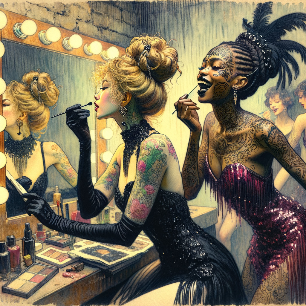 Glamorous Dressing Room Scene with Women Preparing