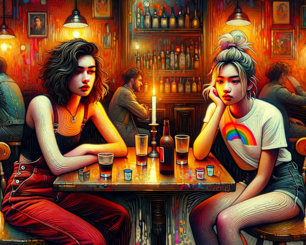 Cozy Bar Scene with Two Contemplative Women
