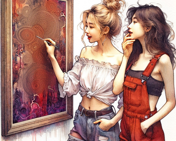 Young Women Engaged in Colorful Artistic Creation