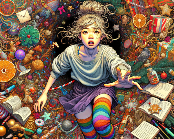 Surprised Young Woman Falling into Holiday Vortex