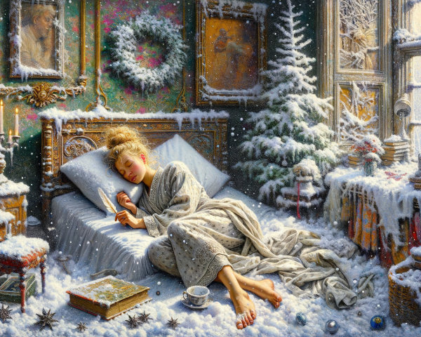 Romantic Victorian Bedroom Scene with Sleeping Woman