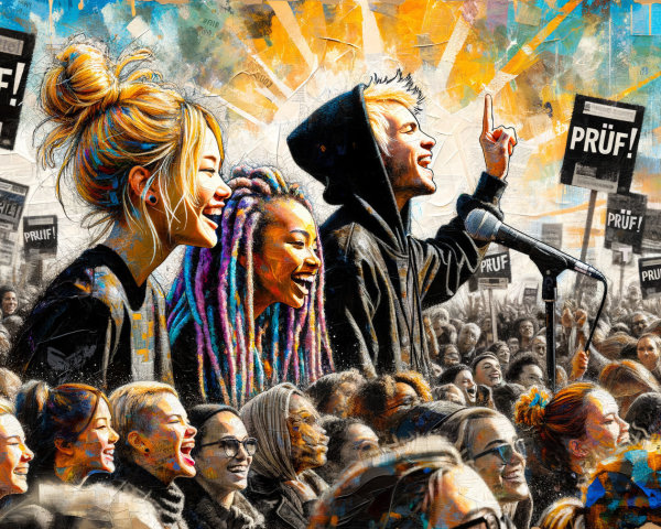 Vibrant Mural of Diverse Crowd at Passionate Rally
