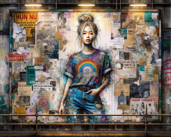 Vibrant Mural of Confident Young Woman in Urban Setting