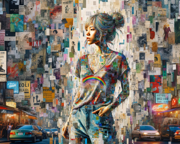 Young Woman Amidst Urban Art and City Life