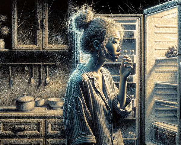 Young Woman in Cozy Kitchen with Soft Lighting