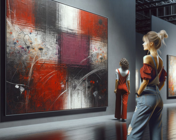 Women Admiring Abstract Art in Modern Gallery