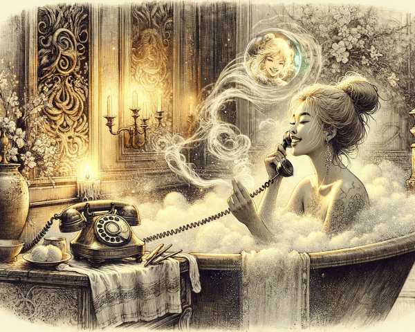 Vintage Bathroom with Woman in Luxurious Bathtub