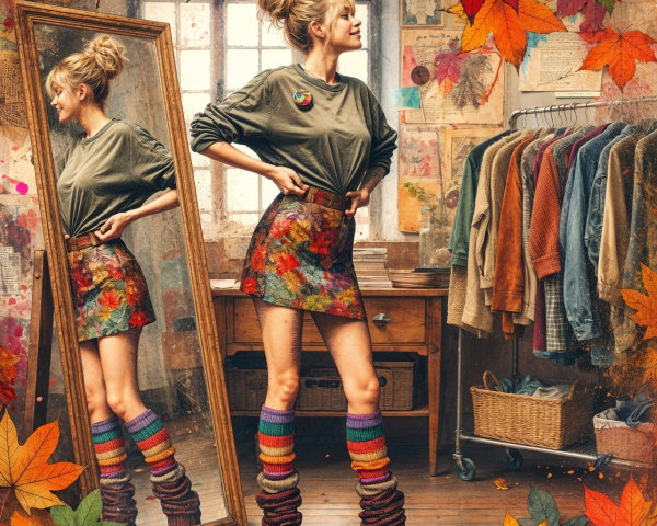 Young Woman in Oversized Shirt and Mini Skirt Outfit