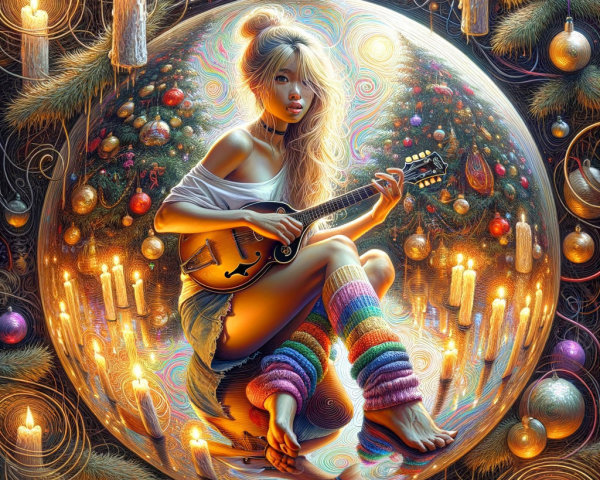 Digital Painting of Woman on Christmas Ornament