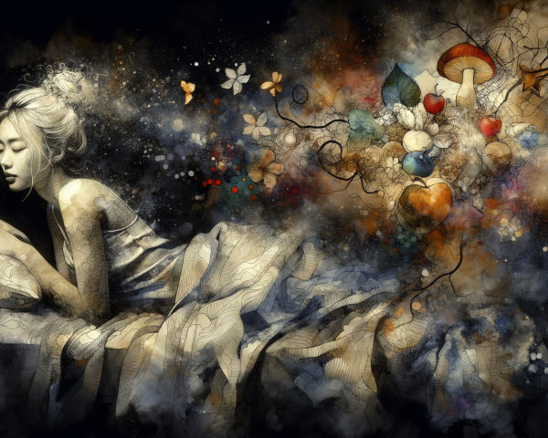 Serene Woman Sleeping in a Colorful Dreamscape